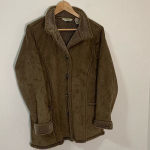 LL Bean Faux Suede Sherpa Lined Shearling Women's Coat Brown Size Small Regular